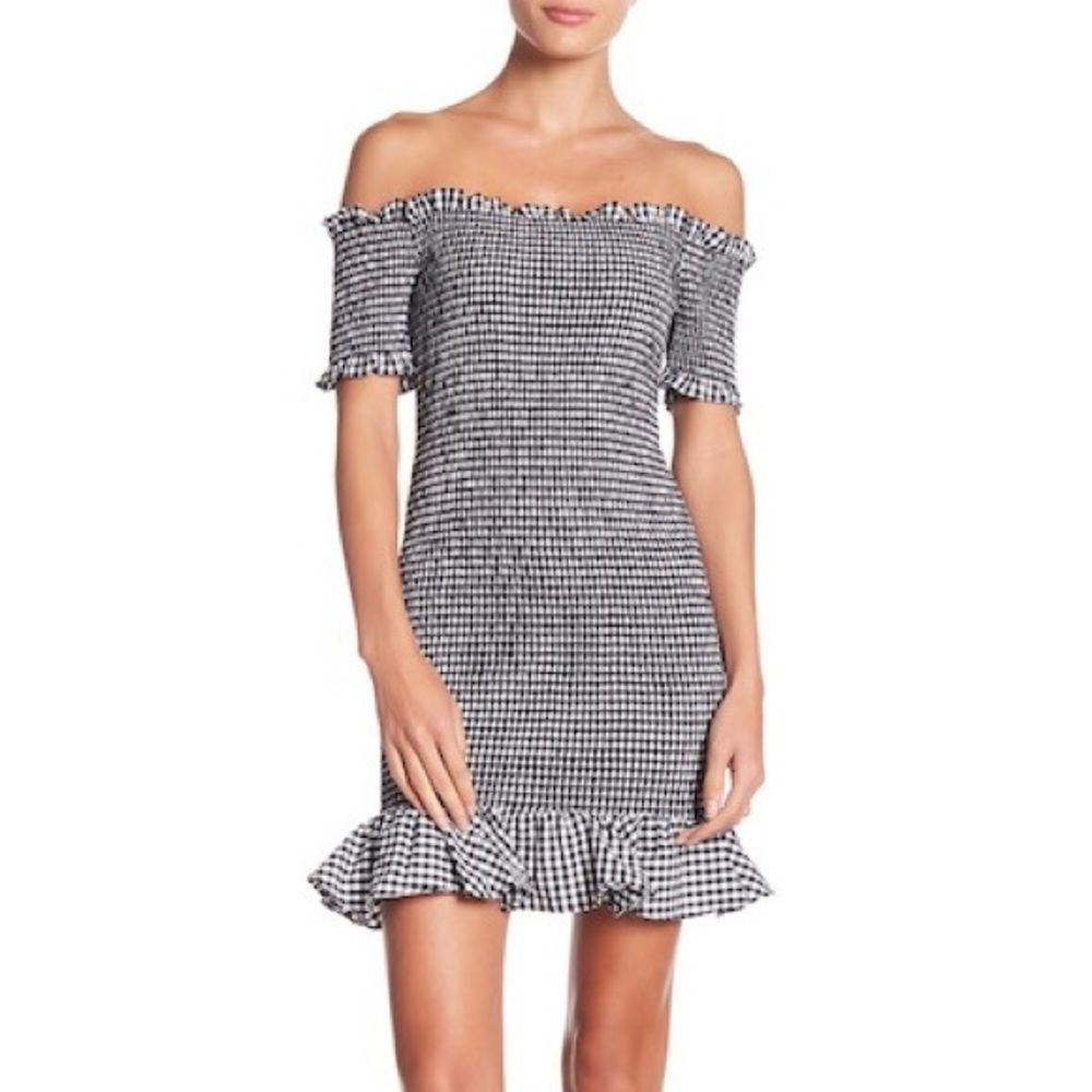 WAYF Scafati Smocked Off-Shoulder Mini Dress